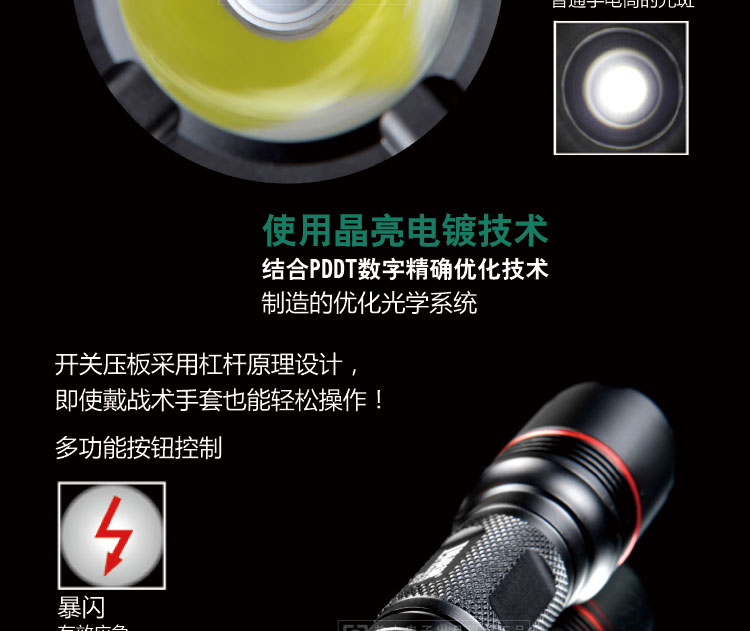 EC12夜行者Ⅱ 战术强光手电 配4种不同色光源(图9)